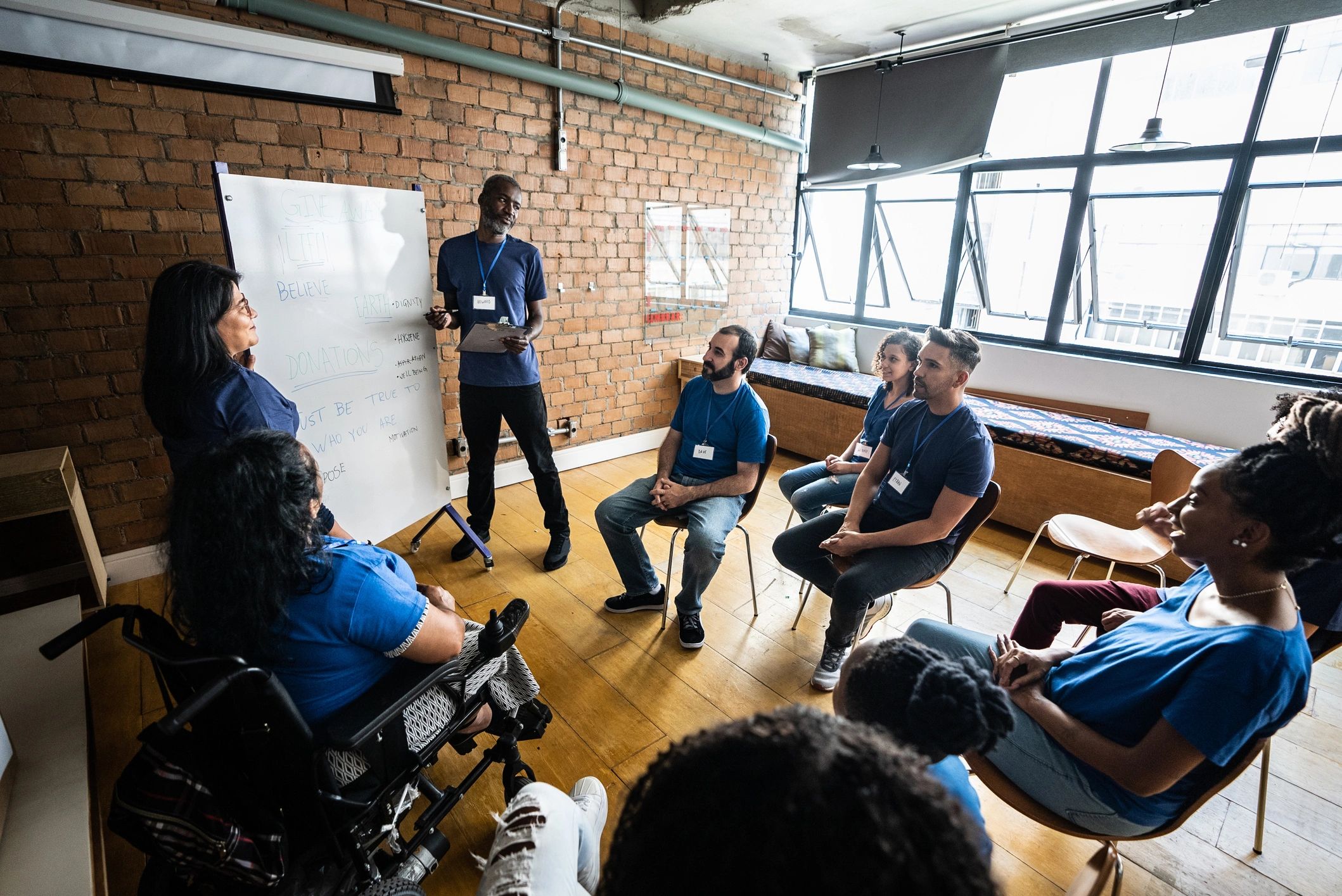 Community center meeting with nonprofit team