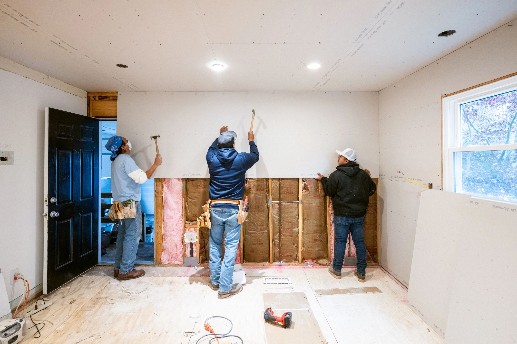 Contractors working during a property restoration project
