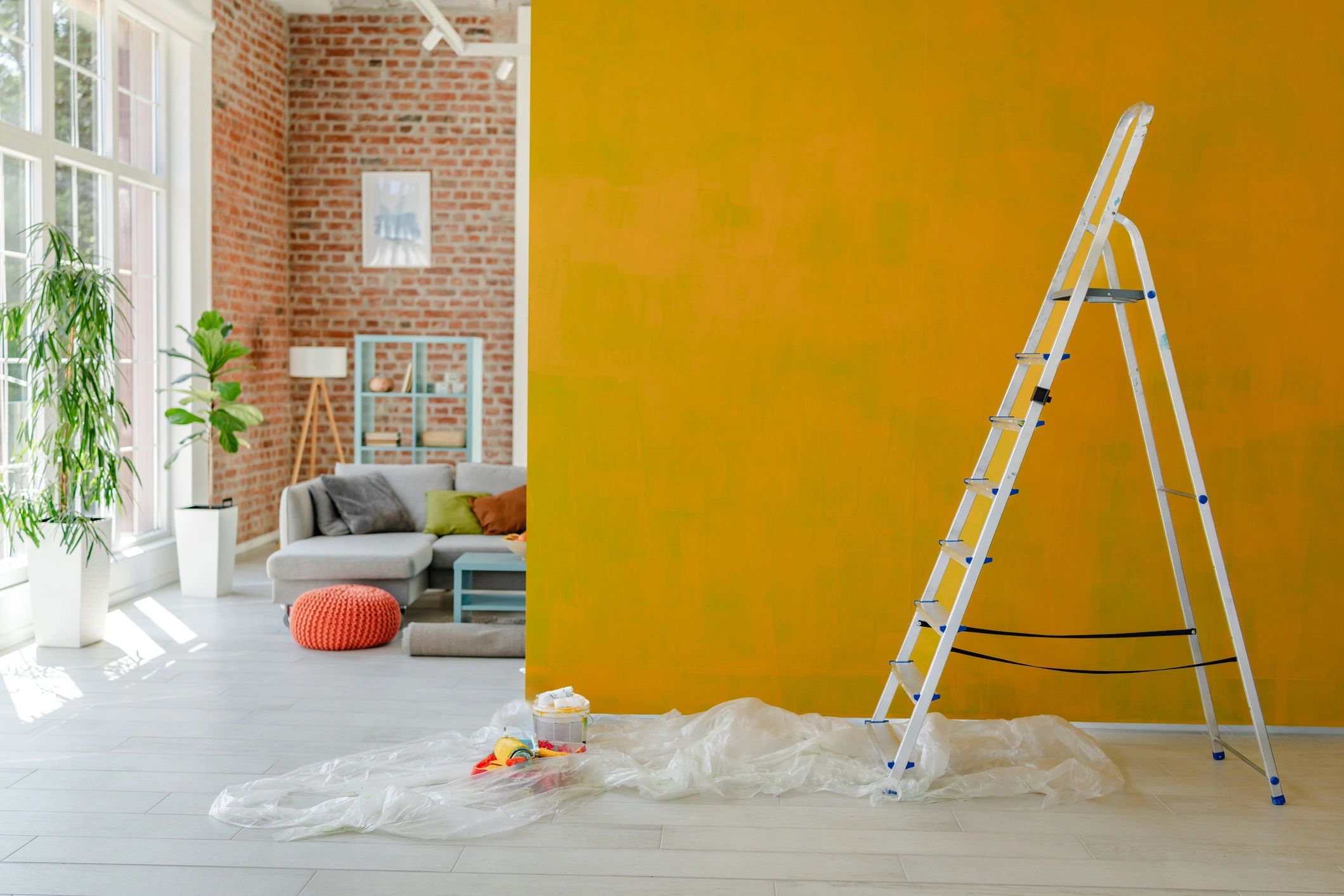 Property interior prepared for debris removal and repair