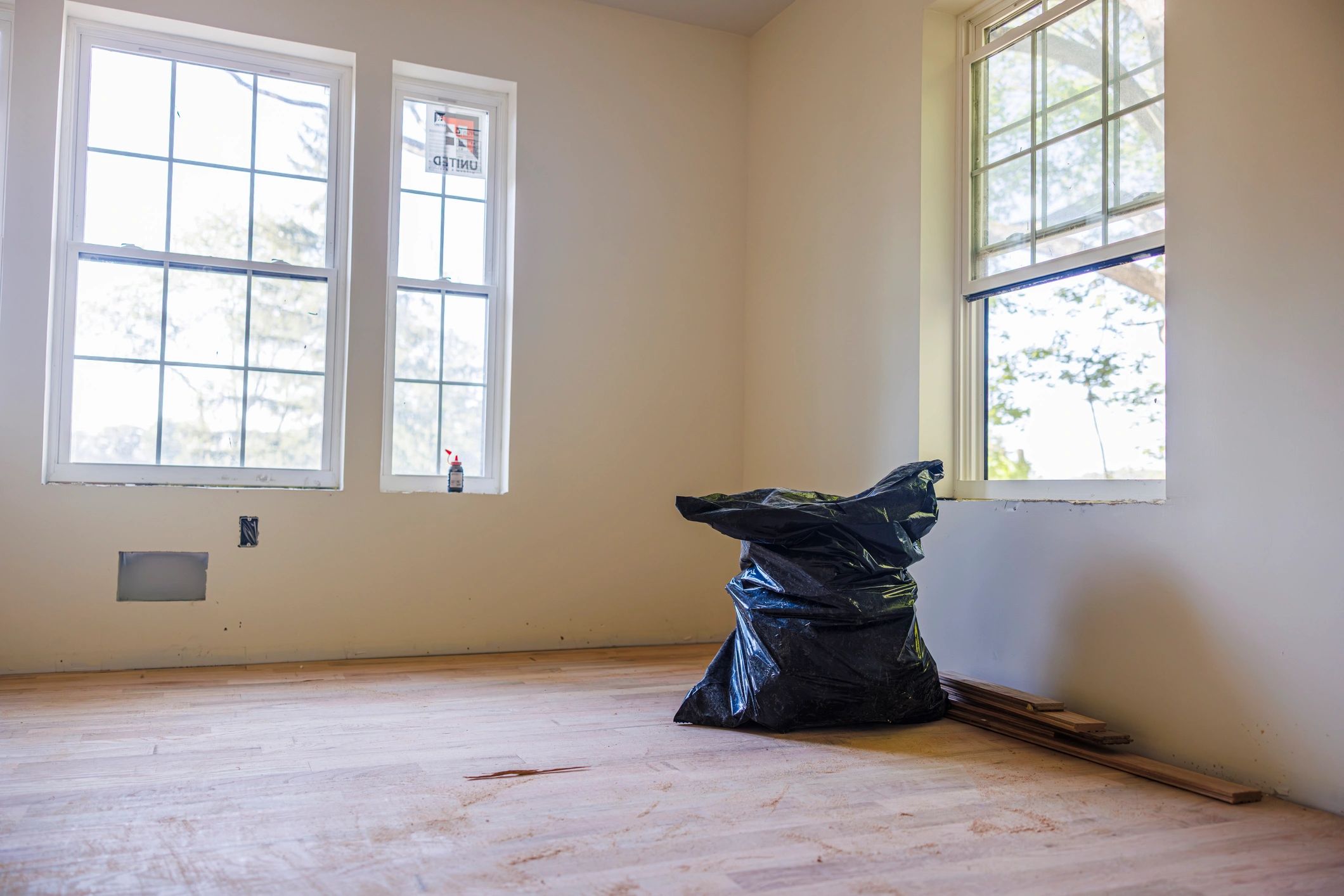 Residential room being cleaned and restored after damage