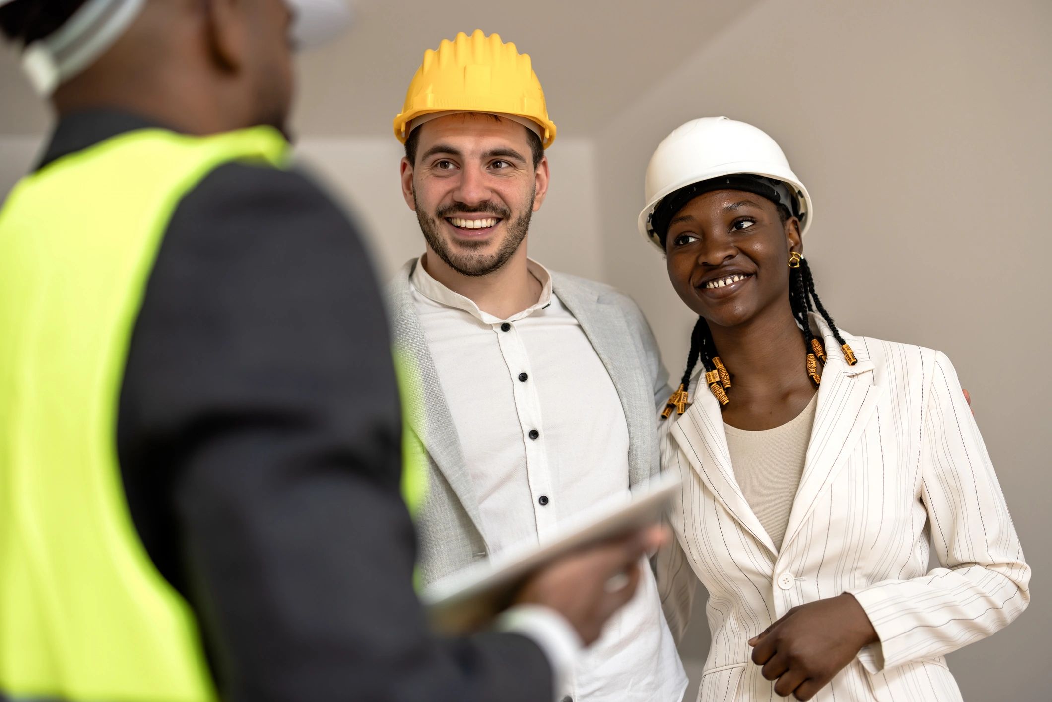Commercial building team reviewing restoration planning on site