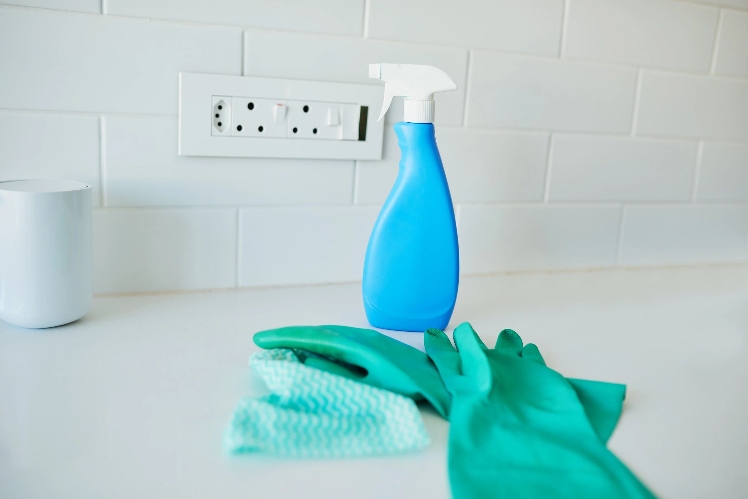 Cleaning supplies on a table