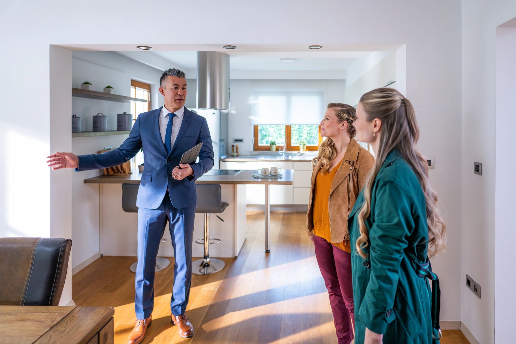 Property manager meeting with residents in an apartment building