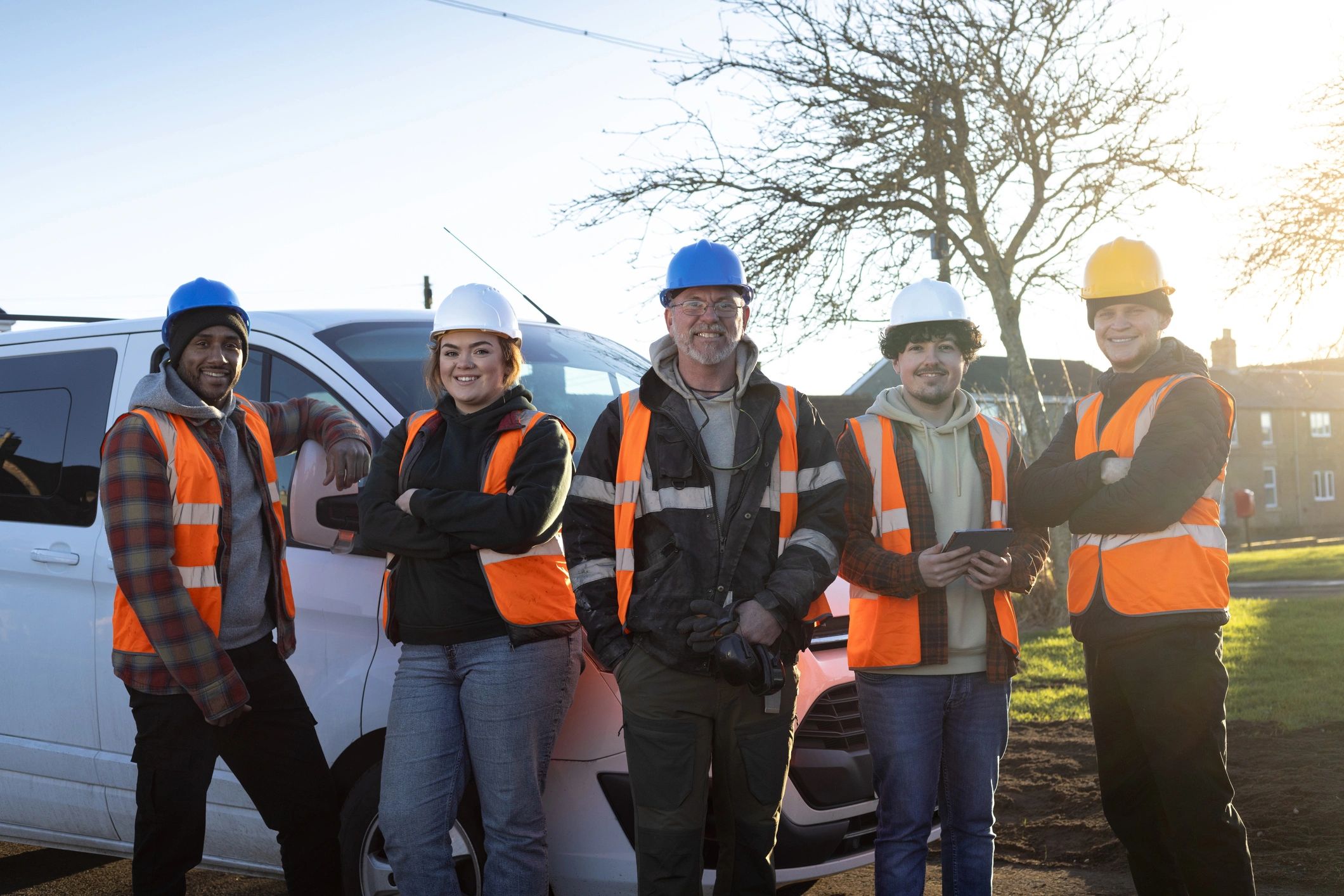 Restoration crew standing together at a job site